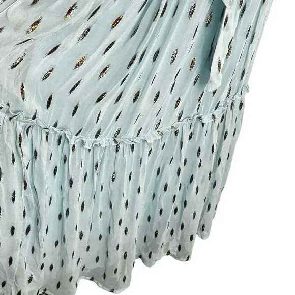 CIEBON Angela Metallic Silver Tinsel Print Ruffle Boho Maxi Dress Women's XS NEW - Picture 8 of 13